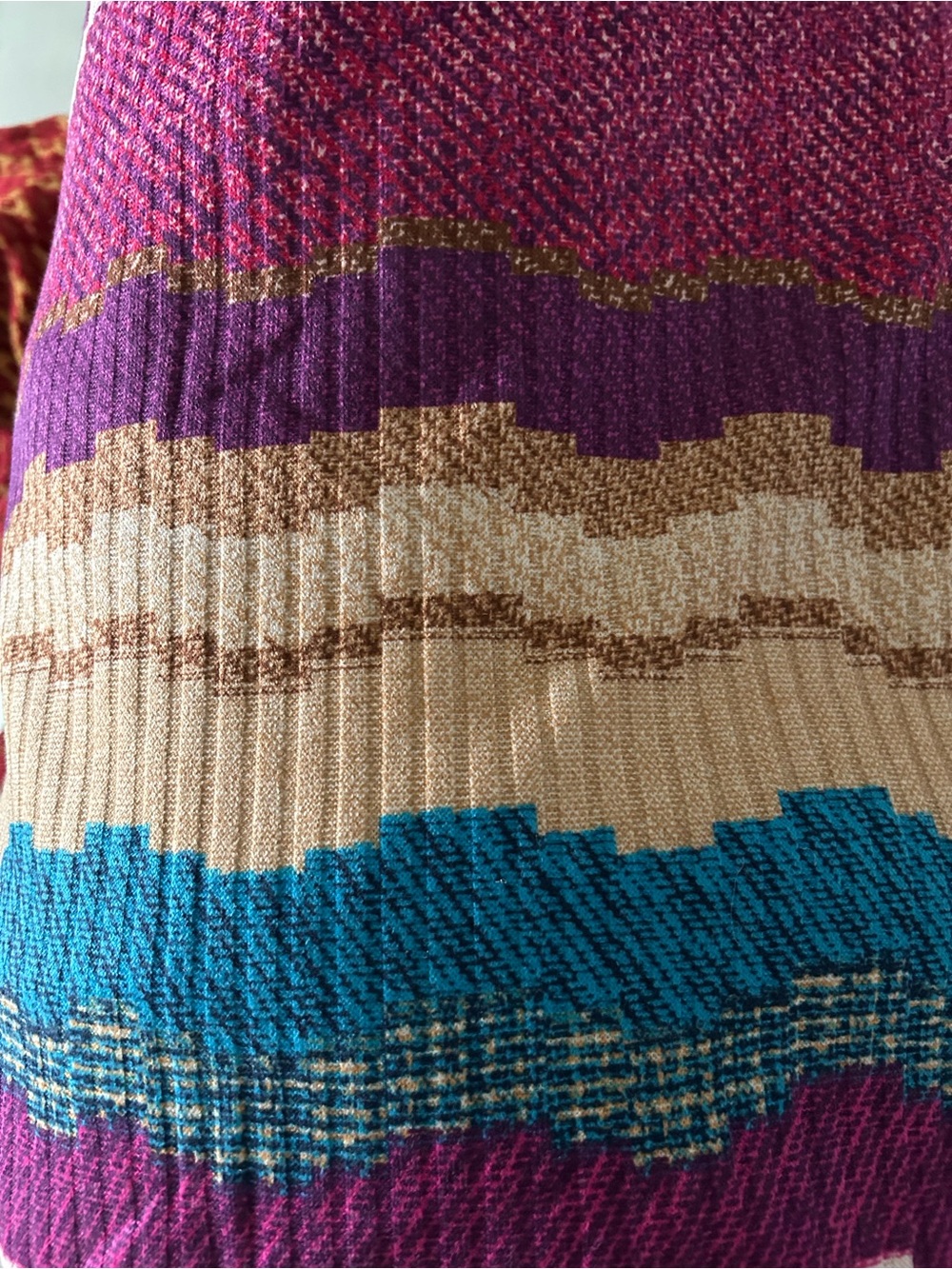 Colorblock Ribbed Knit fabric mid/weight not thin - Purple, Teal, Cream, Brown